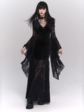 Black Velvet Lace Bell Sleeve Gothic Dress