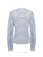 Vintage Blue Floral Lace Trim Blouse