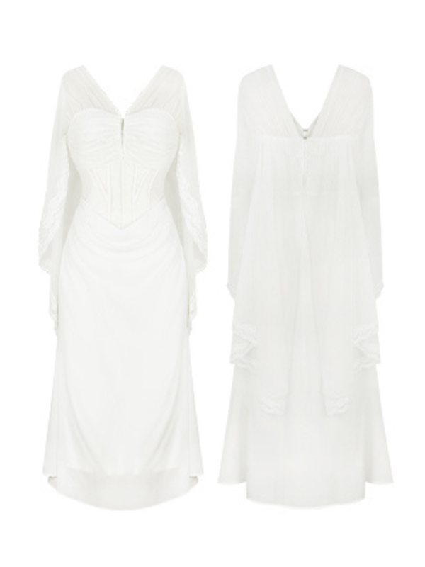 Ethereal White Lace Drape Corset Gown