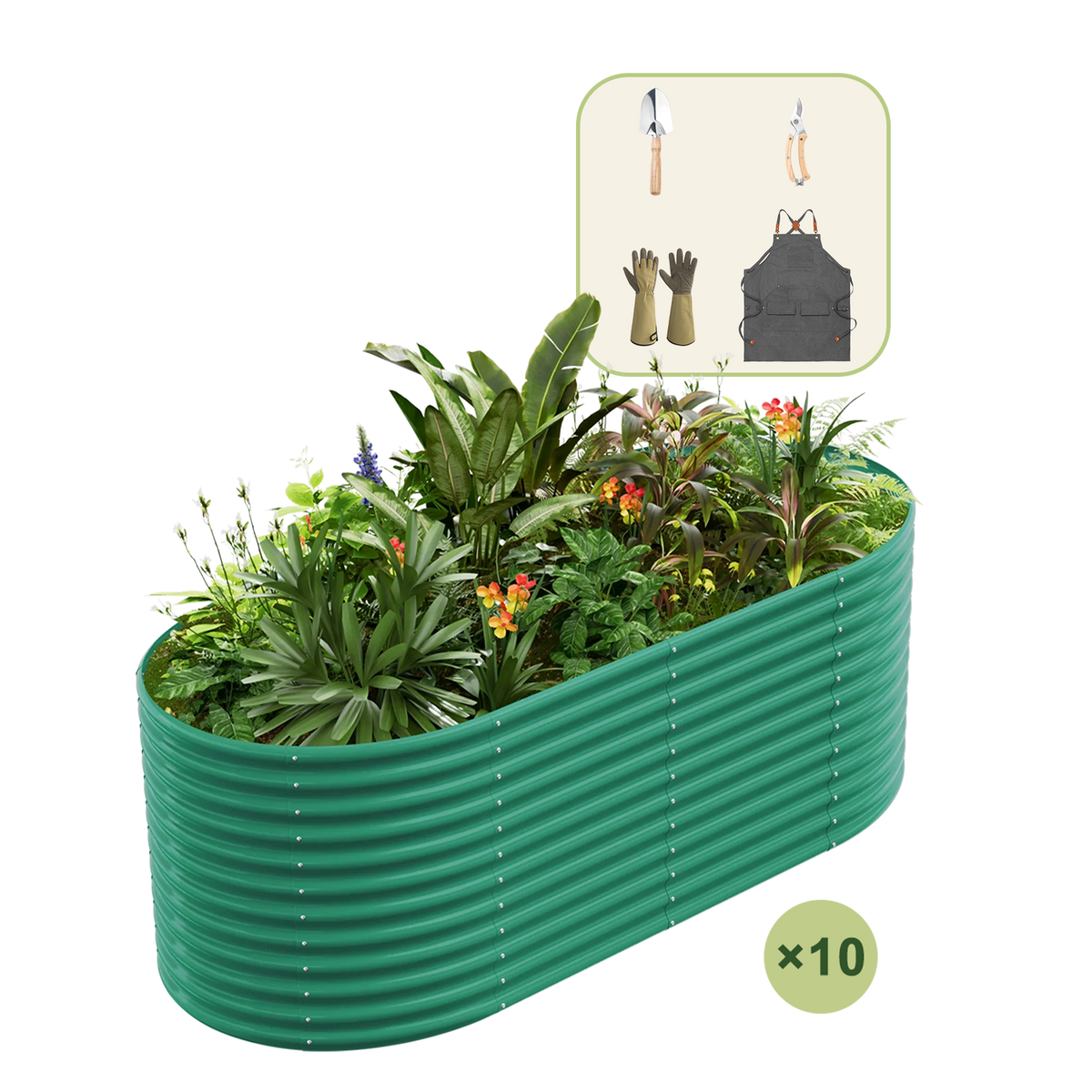 10-Pack 36" Tall Oval 8x4x3ft Galvanized Raised Garden Bed+Gardening Gift Pack — view 2