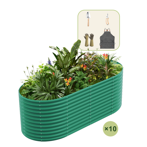 10-Pack 36" Tall Oval 8x4x3ft Galvanized Raised Garden Bed+Gardening Gift Pack — view 2