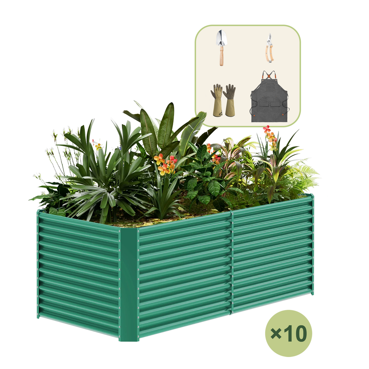 10-Pack 36" Tall Rectangular 8x4x3ft Galvanized Raised Garden Bed+Gardening Gift Pack — view 2