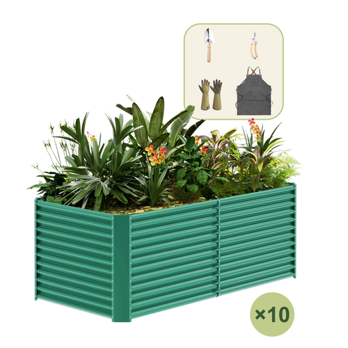 10-Pack 36" Tall Rectangular 8x4x3ft Galvanized Raised Garden Bed+Gardening Gift Pack — view 2