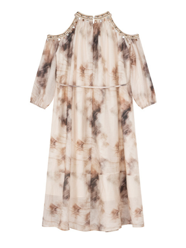 Elegant Cold-Shoulder Tie-Dye Dress