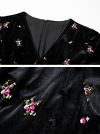 Vintage Velvet Floral Embroidered Dress