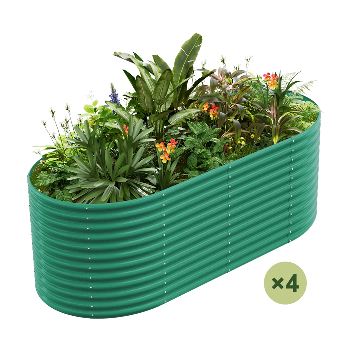 set of 4 — 36-inch tall oval galvanized metal raised garden bed, 8 by 4 feet — view 2
