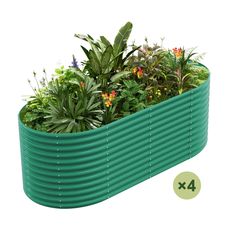 set of 4 — 36-inch tall oval galvanized metal raised garden bed, 8 by 4 feet — view 2