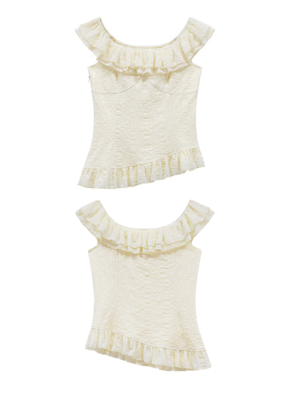 Ivory Ruffle Top & Satin Flare Skirt