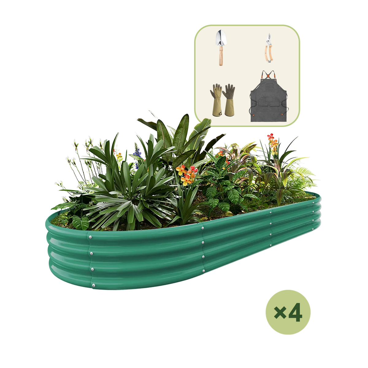 4-Pack 12" Tall Oval 8x4x1ft Galvanized Raised Garden Bed+Gardening Gift Pack — view 2