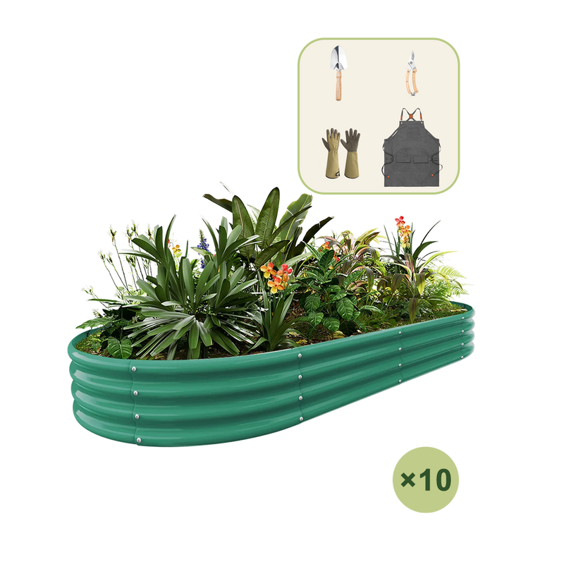 10-Pack 12" Tall Oval 8x4x1ft Galvanized Raised Garden Bed+Gardening Gift Pack — view 2