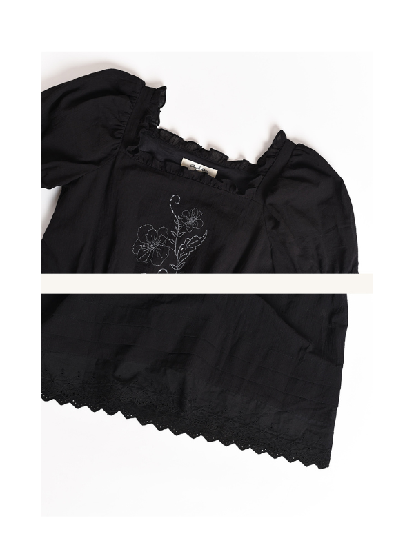 Noir Rose Embroidered Vintage Black Dress