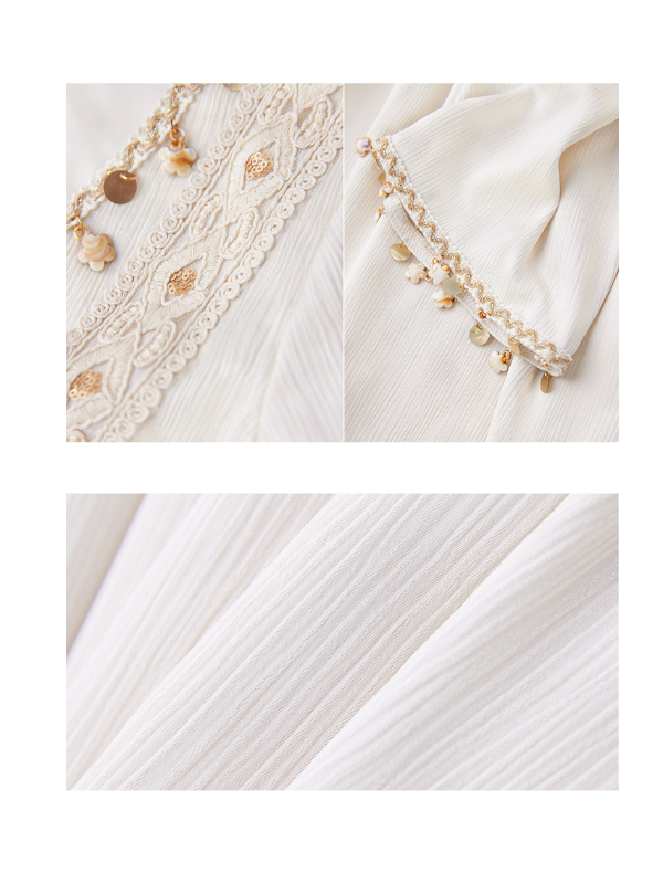 Golden Ethereal Lace-Up Flare Sleeve Chiffon Dress