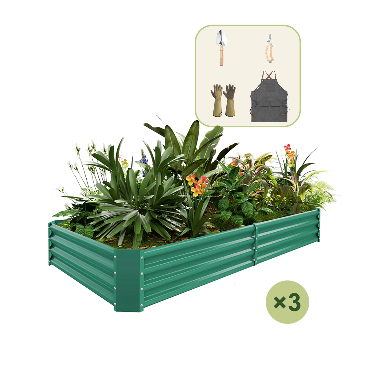 3-Pack 12" Tall Rectangular 8x4x1 ft Galvanized Raised Garden Bed+Gardening Gift Pack — view 2
