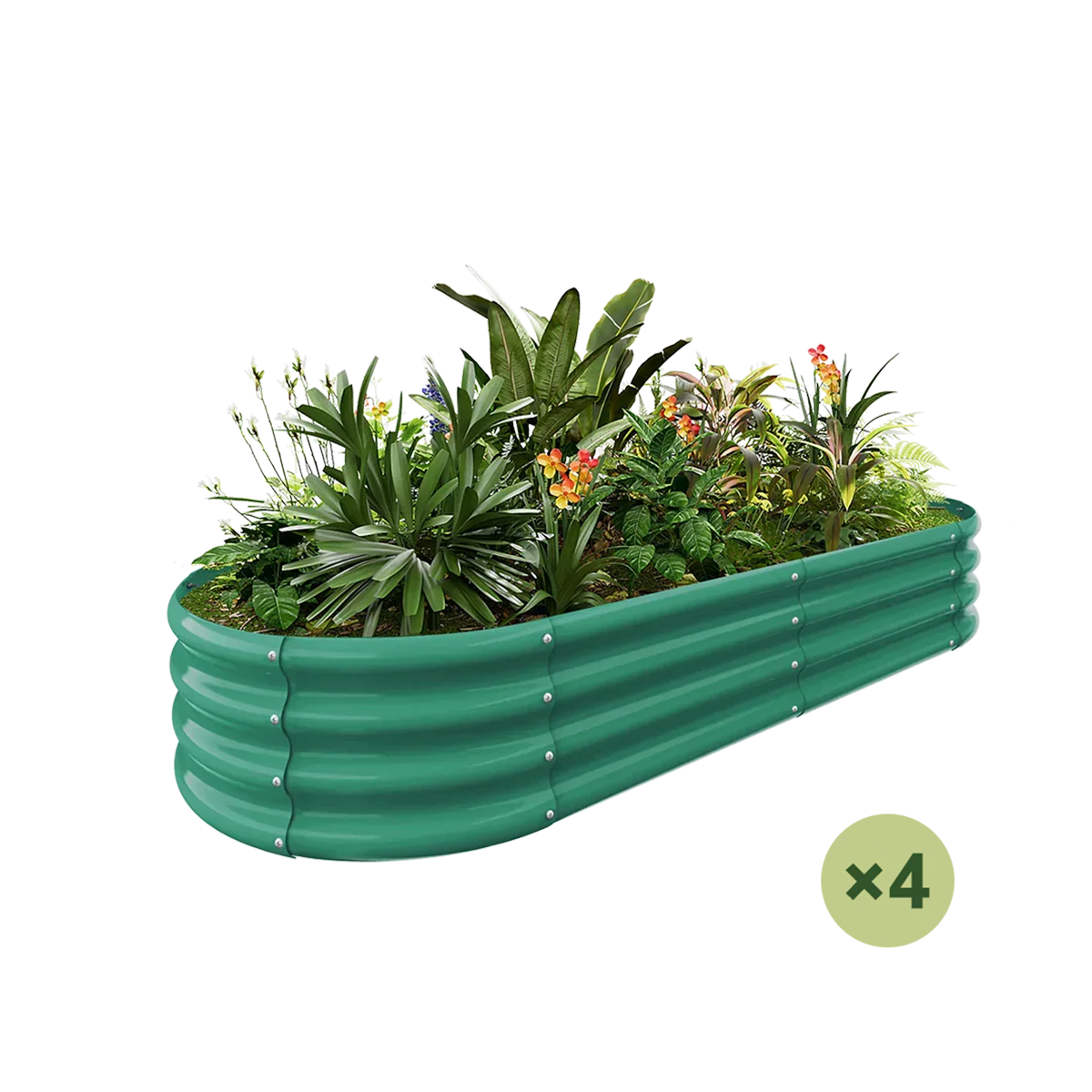 set of 4 — 12-inch tall oval galvanized metal raised garden bed, 6 by 3 feet — view 2