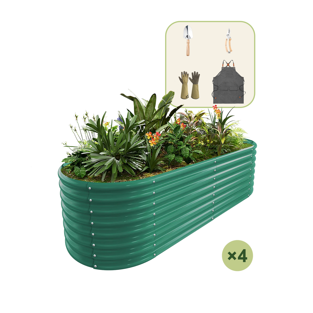 4-Pack 24" Tall Oval 6x3x2ft Galvanized Raised Garden Bed+Gardening Gift Pack — view 2