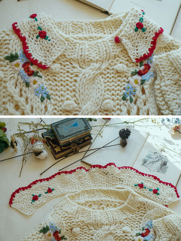 Floral Collared Cozy Knit Sweater