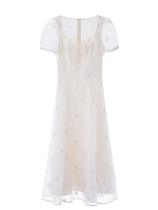 Elegant Daisy Lace White Dress