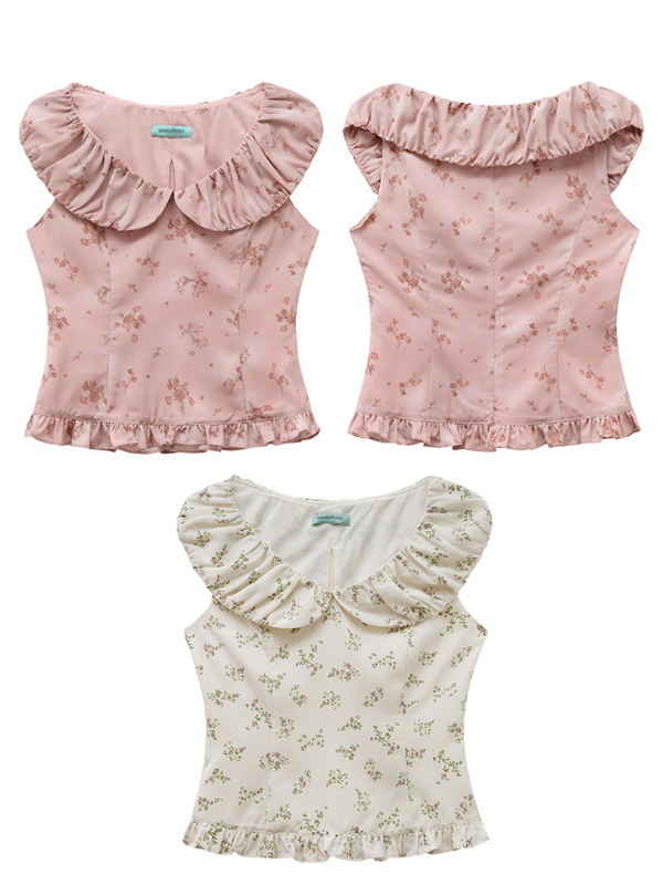 Rose Petal Ruffle Collar Floral Blouse