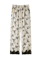 Black Rose Lace Trim Pajama Set