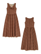 Summer Red Plaid Ribbon Dress