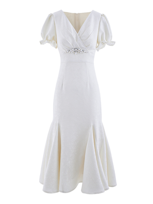 Cubic-Embellished Jacquard Princess Dress