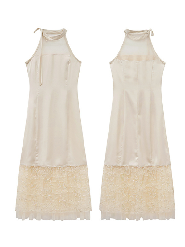 Moonlight Petal Lace Halter Dress