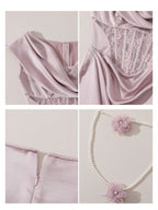 Fairytale Pearl Blossom Satin Dress
