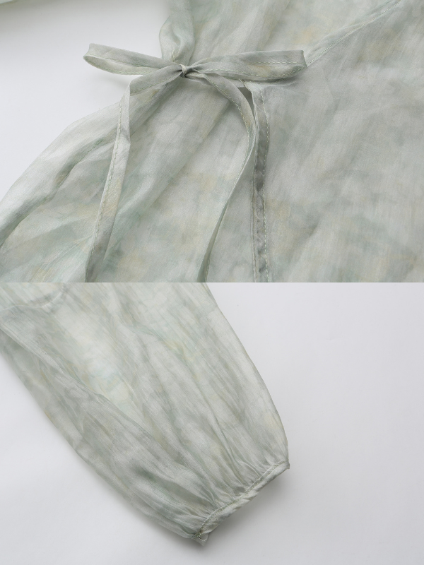 Pastel Green Floral Two-Piece Set – Sheer Cardigan & Tiered Dress
