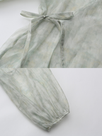 Pastel Green Floral Two-Piece Set – Sheer Cardigan & Tiered Dress