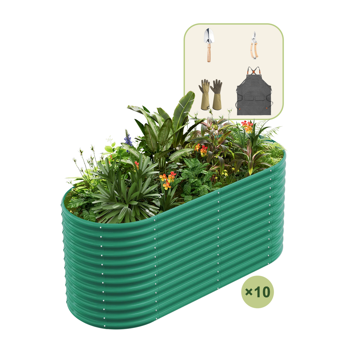 10-Pack 36" Tall Oval 6x3x3ft Galvanized Raised Garden Bed+Gardening Gift Pack — view 2