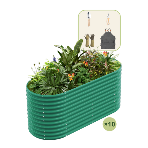 10-Pack 36" Tall Oval 6x3x3ft Galvanized Raised Garden Bed+Gardening Gift Pack — view 2