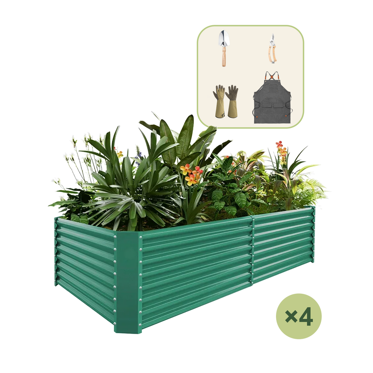 4-Pack 24" Tall Rectangular 8x4x2ft Galvanized Raised Garden Bed+Gardening Gift Pack — view 2