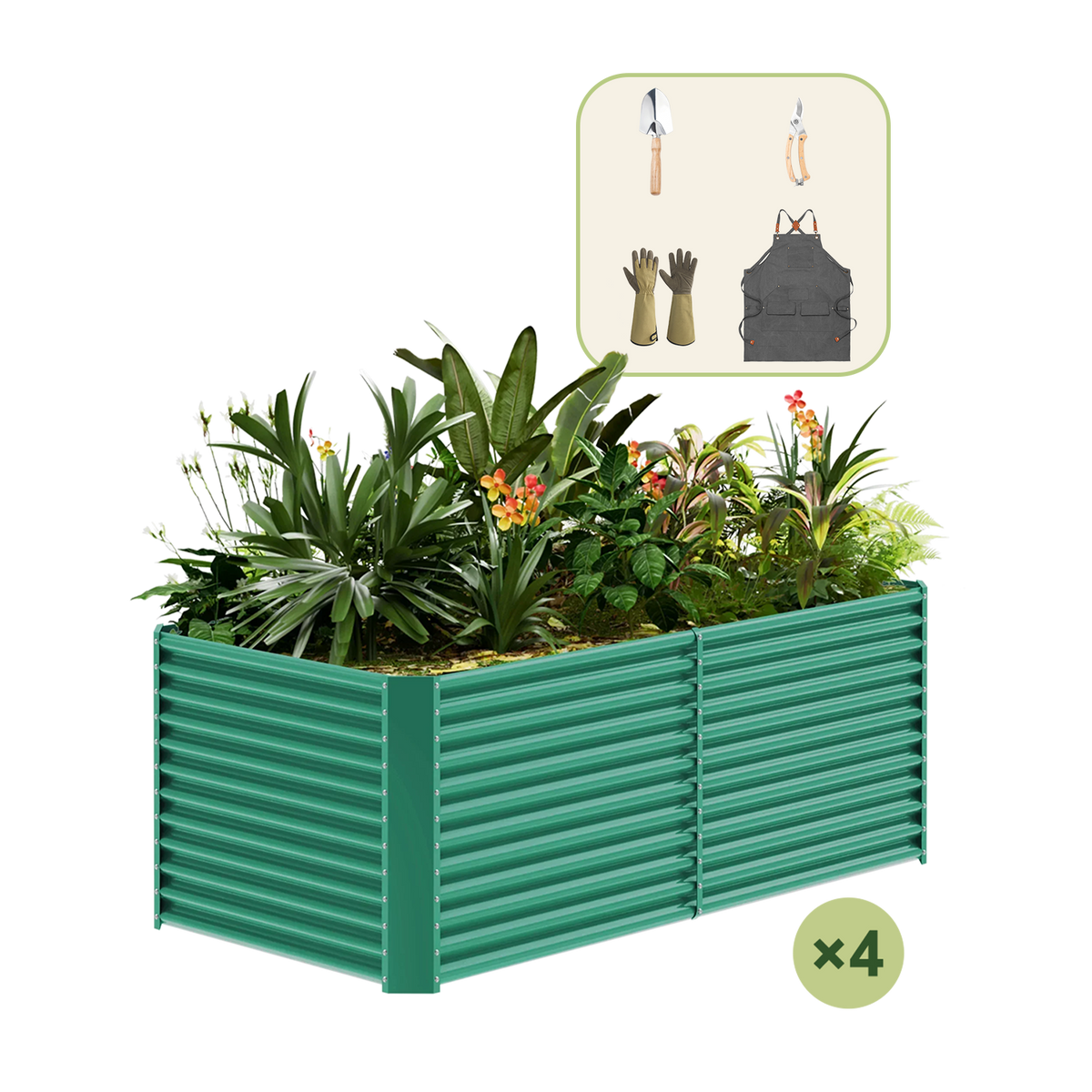 4-Pack 36" Tall Rectangular 8x4x3ft Galvanized Raised Garden Bed+Gardening Gift Pack — view 2