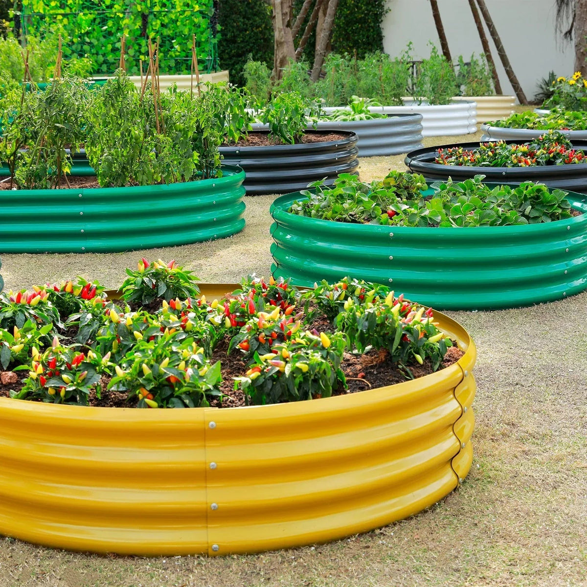 12-inch tall round galvanized metal raised garden bed, 4 feet in diameter — view 6