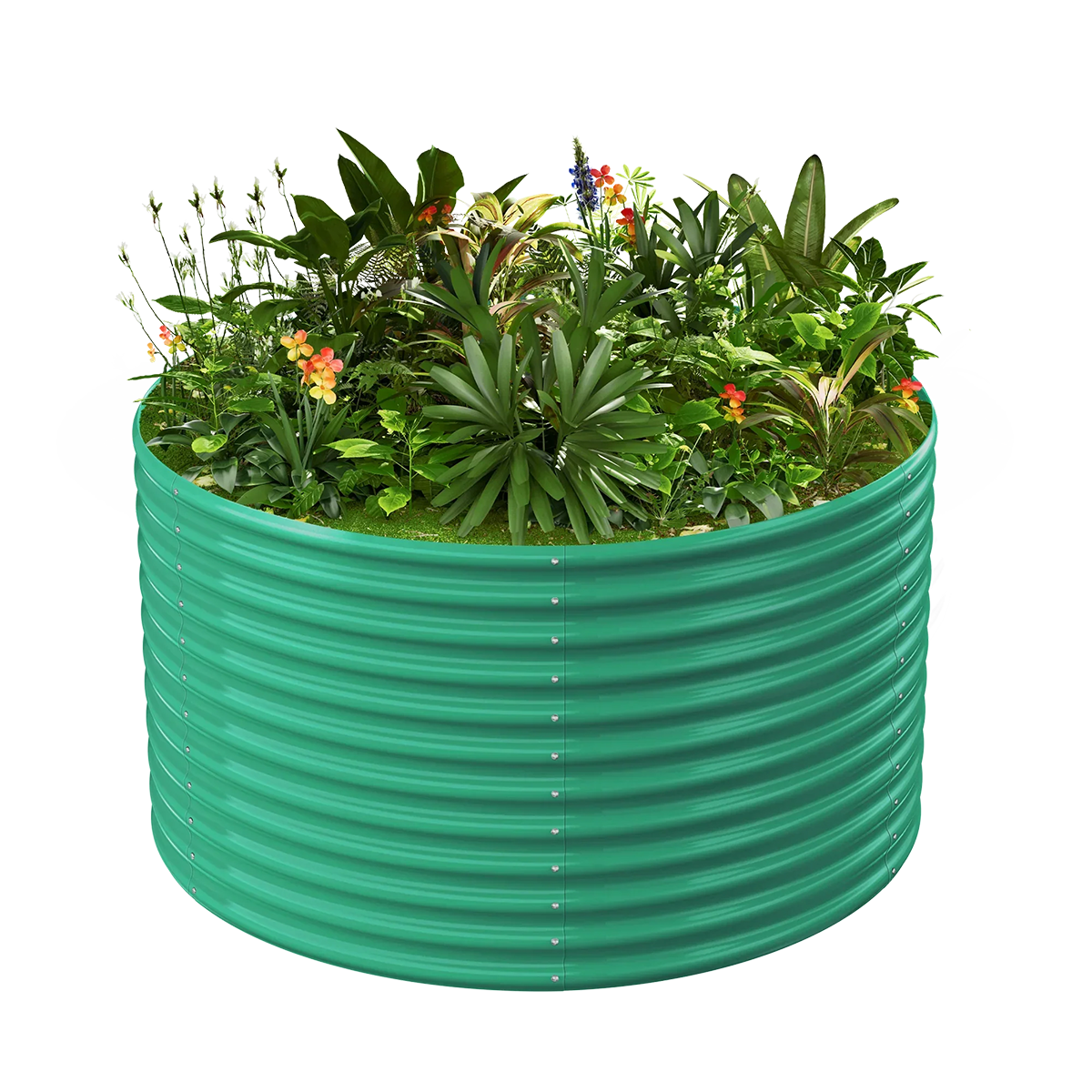 36-inch tall round galvanized metal raised garden bed, 4 feet in diameter — view 2