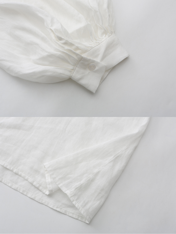Embroidered Floral Brooch Linen Cotton Blouse