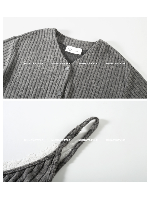 Gray Lace Trim Ribbed Pajama Set