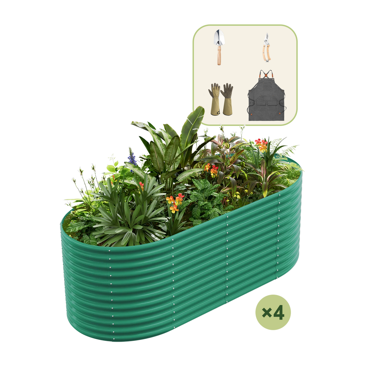 4-Pack 36" Tall Oval 8x4x3ft Galvanized Raised Garden Bed+Gardening Gift Pack — view 2