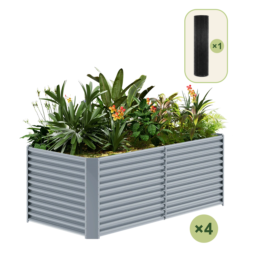 4-Pack 36" Tall Rectangular 8x4x3ft Galvanized Raised Garden Bed+1/2 inch Galvanized Hardware Cloth — view 4
