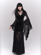 Black Velvet Lace Bell Sleeve Gothic Dress