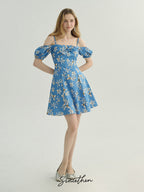 Blue Floral Off-Shoulder Summer Dress