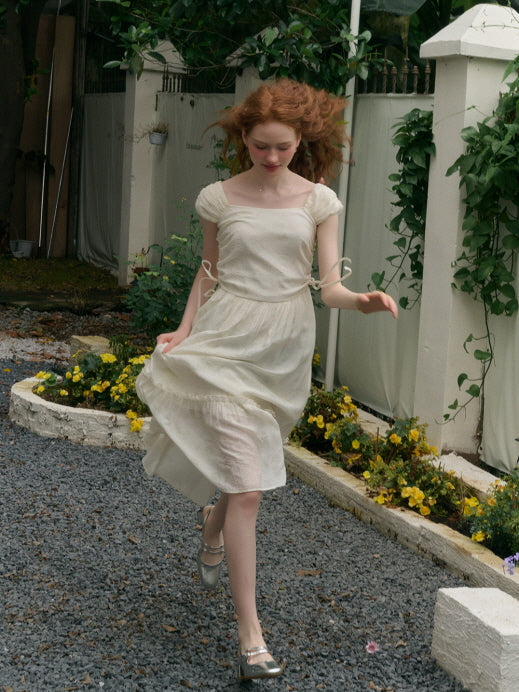 Floral Embossed Drawstring Dress