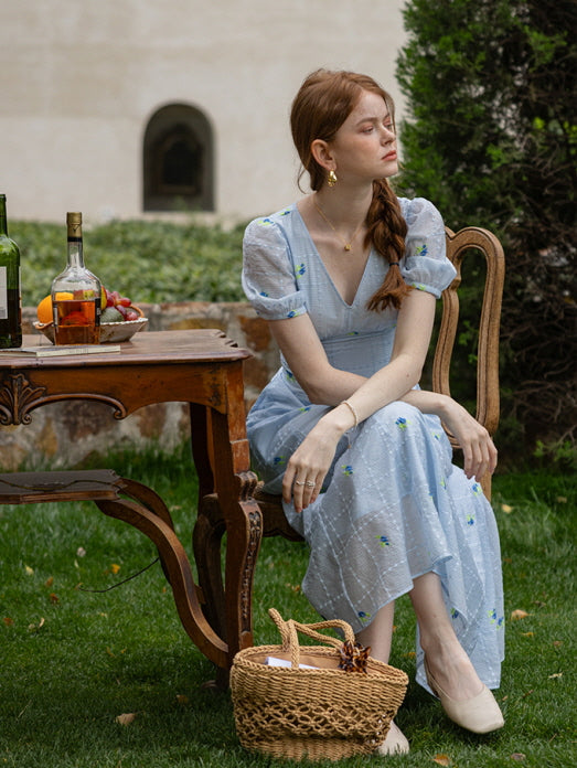 Dreamy Blue Blossom Embroidered Dress