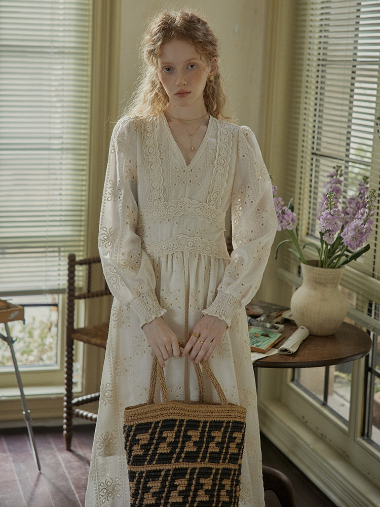Vintage Lace Embroidered Long Dress
