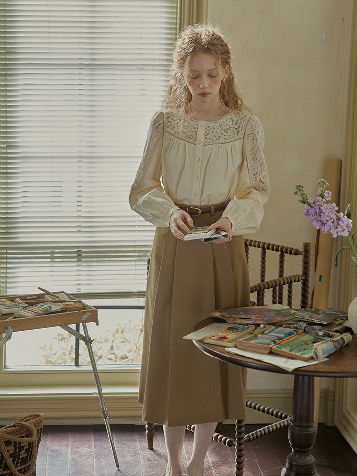 Romantic Lace Yoke Cotton Blouse