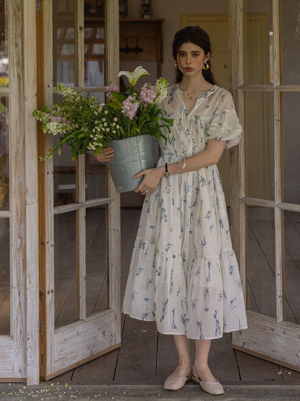 Blue Meadow Floral Cotton Dress