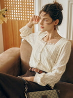 Romantic Pearl Button Knit Blouse