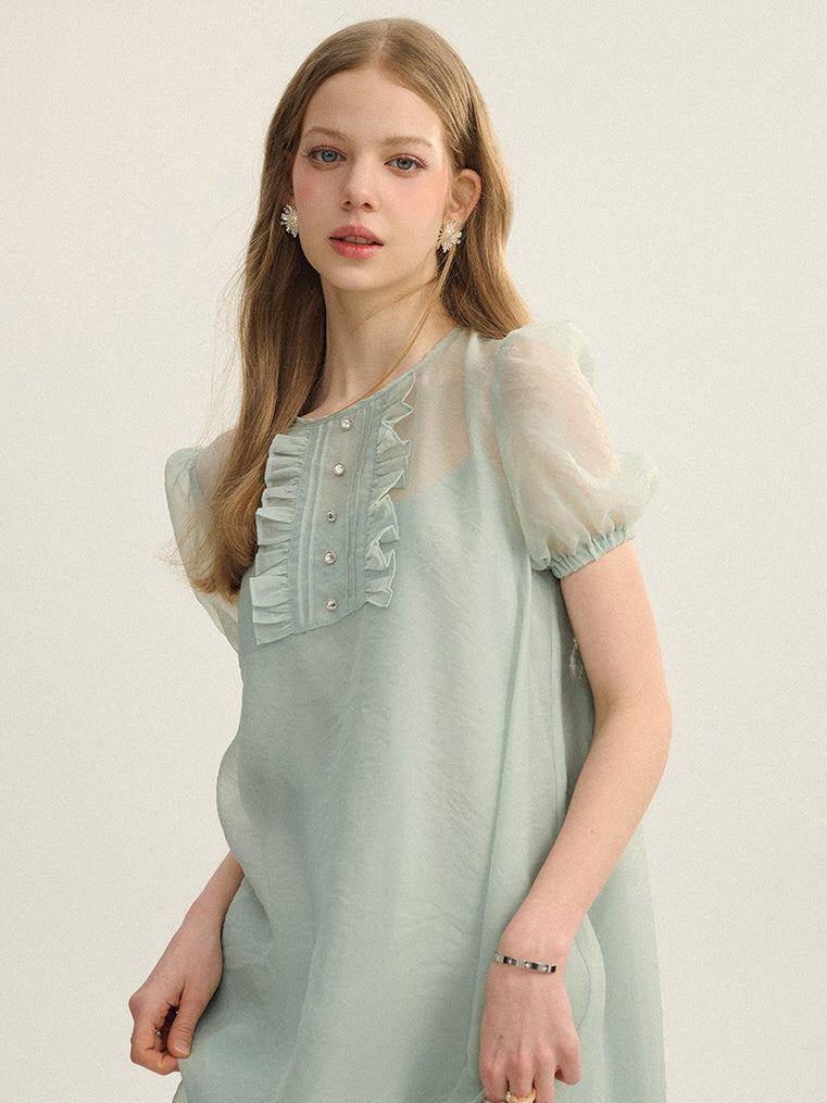 Mint Fairy Puff Sleeve Dress