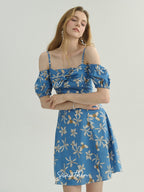 Blue Floral Off-Shoulder Summer Dress