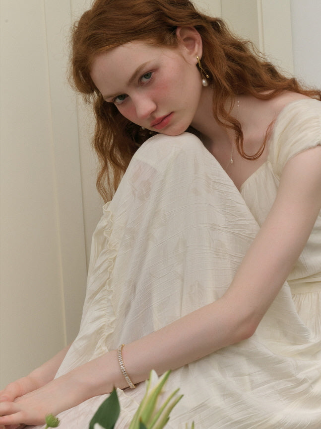 Floral Embossed Drawstring Dress
